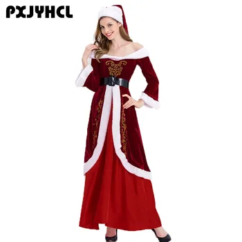 Novogodišnji, božićni odijelo za žene, odrasle, seksi crvene duge haljine, večernje, neobična odjeća za косплея, zimi toplo kombinezon, haljina za djevojčice