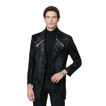2023, jesensko-zimske muške jakne od umjetne kože s винтажным dizajnom i po cijeloj površini, тренчи, gospodo poslovne klasične uske kostime od umjetne kože, blazers, kaput