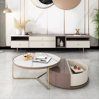 Moderni kreativni luksuzni okrugli stol i ormarić za tv, set od 2 čajne stolova, kvalitetan namještaj za dom, koristi obitelji